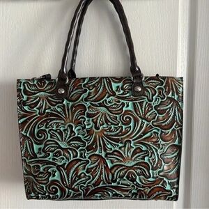 Patricia Nash Elegant Brown and Green Embossed Tote Bag
